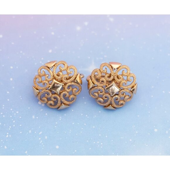 Vintage Art Nouveau Royal Diamond Clip On Earrings | Avon | J23 - Picture 1 of 3